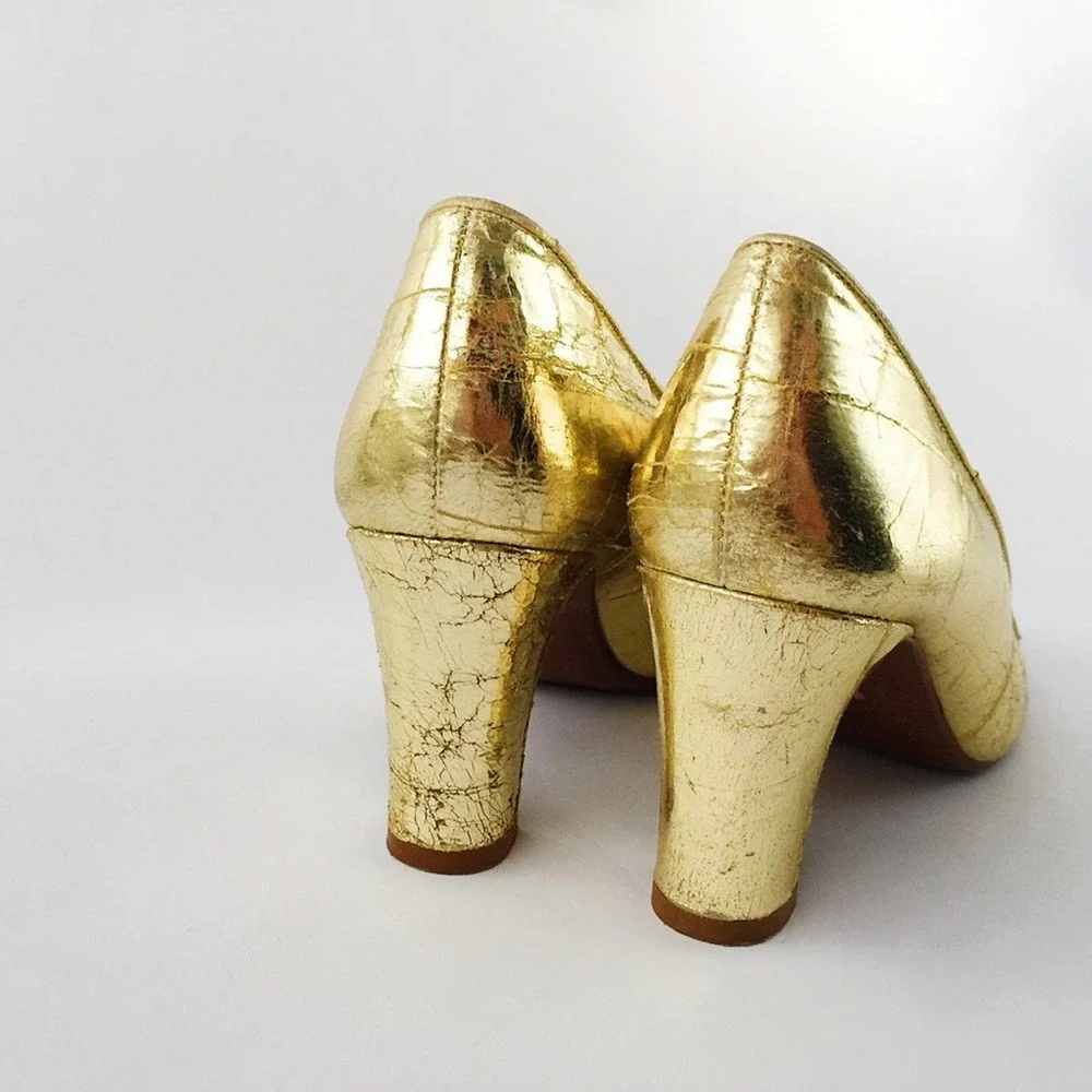 J. Crew Metallic Distressed Gold Pumps Heels 7